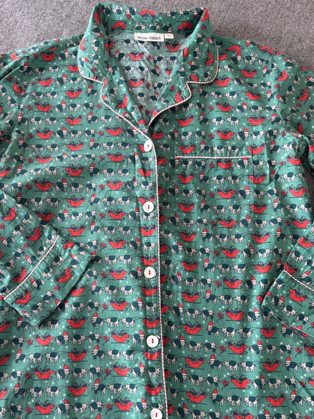 ROLLER RABBIT, DARLING HOLIDAY SHIRT PAJAMAS WITH SHIRTTAIL HEM